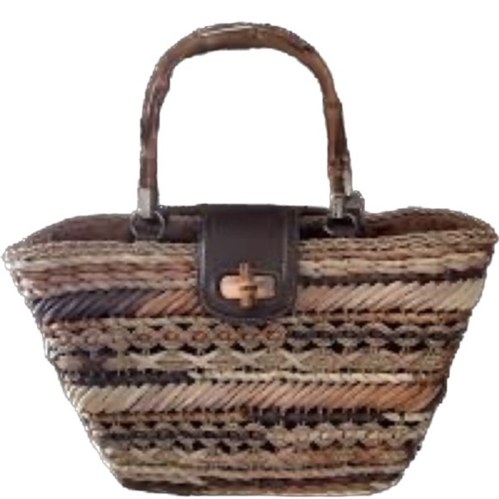 Blue Miami Handbag‎ Resort Beach Travel  Straw Tortoiseshell Handle